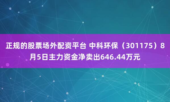 正规的股票场外配资平台 中科环保（301175）8月5日主力资金净卖出646.44万元
