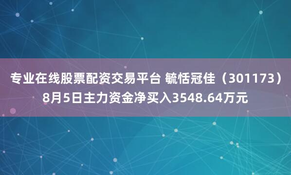 专业在线股票配资交易平台 毓恬冠佳（301173）8月5日主力资金净买入3548.64万元