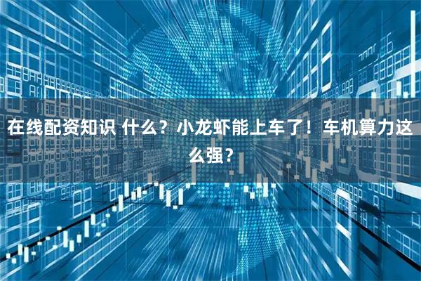 在线配资知识 什么？小龙虾能上车了！车机算力这么强？